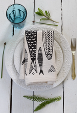 Load image into Gallery viewer, Sardines Tea Towel in Black - Organic Cotton - Fish Print
