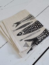 Load image into Gallery viewer, Sardines Tea Towel in Black - Organic Cotton - Fish Print