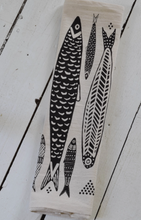 Load image into Gallery viewer, Sardines Tea Towel in Black - Organic Cotton - Fish Print