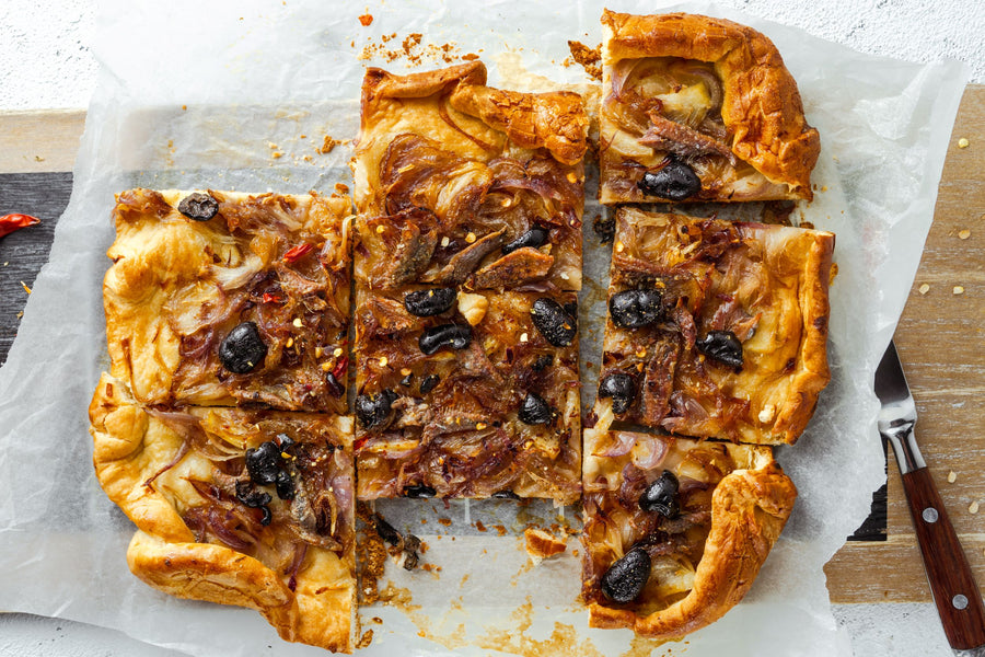 Onion, Anchovy and Olive Tart