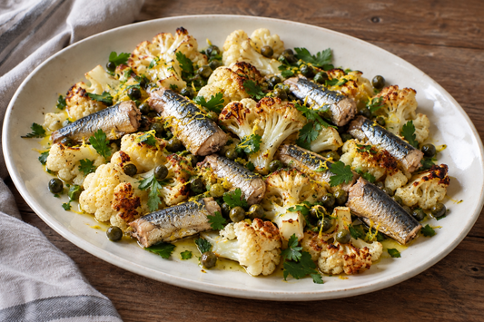 Roast Cauliflower with Sardines, Lemon & Capers — recipe illustration