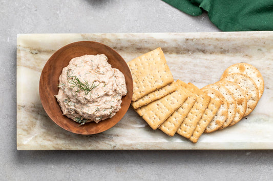 Tinned smoked salmon dip with crackers