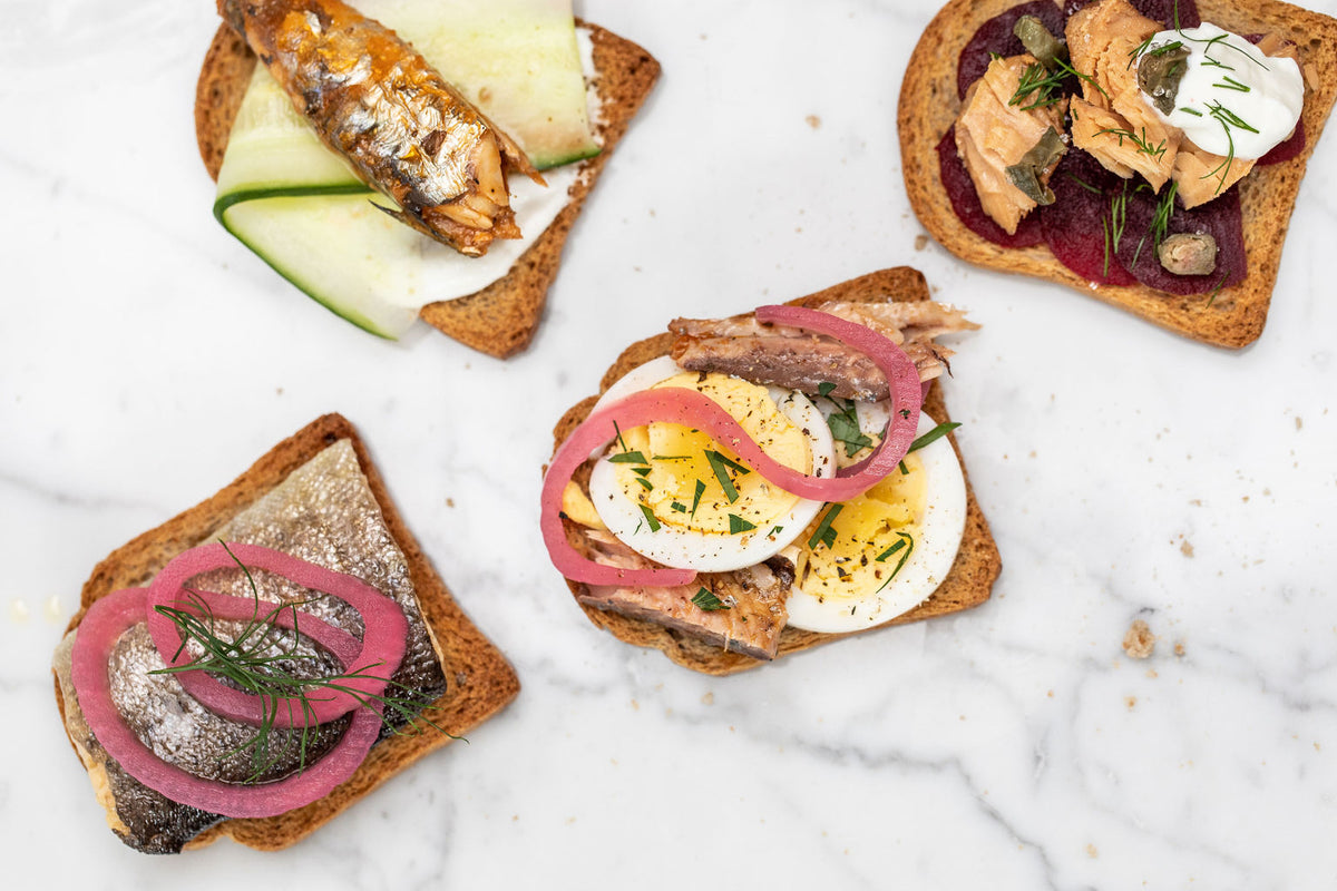 Danish open faced sandwiches with tinned fish