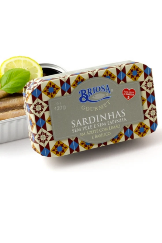 Briosa Gourmet Skinless and Boneless Sardines in Olive Oil with Lemon & Basil