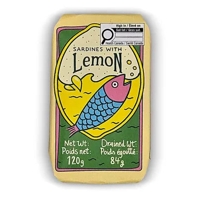 Coargal Sardines with Lemon 120g — illustrated lemon and sardine packaging