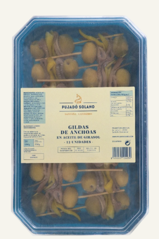 Pujadó Solano Gilda Skewers with Cantabrian Anchovies – 12 Pieces, 500g