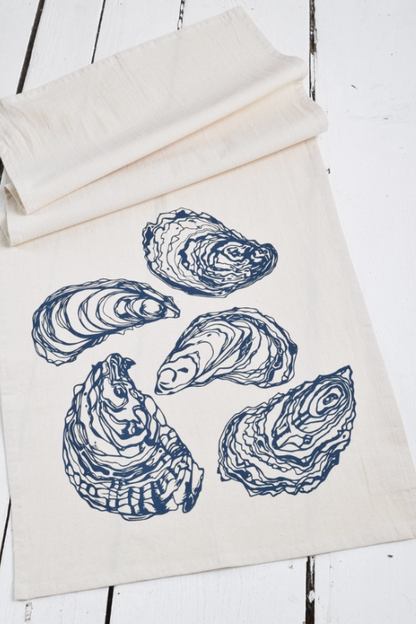 Oyster Tea Towel in Navy Blue - Organic Cotton - Sea Shell