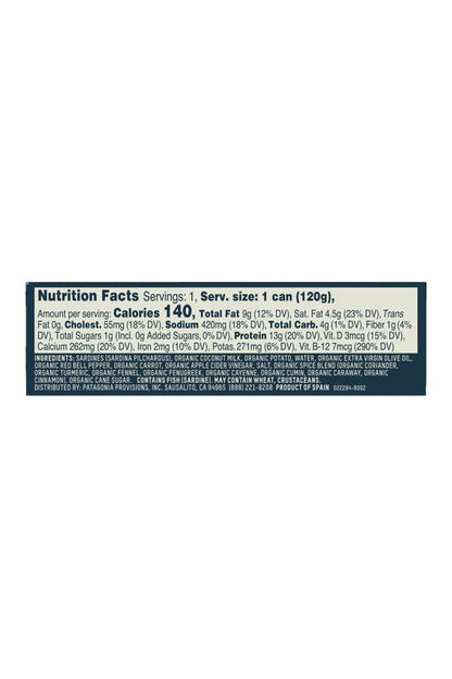 Patagonia Sardines in Coconut Curry Sauce — nutrition and ingredients panel