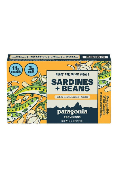 Patagonia Sardines + White Beans with Lemon, Garlic & Leeks, 120 g — updated front packaging